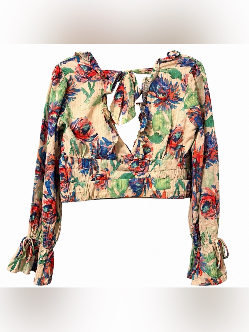 Floral Ruffle V-Neck Crop Top - Multicolor - Picture 6 of 9